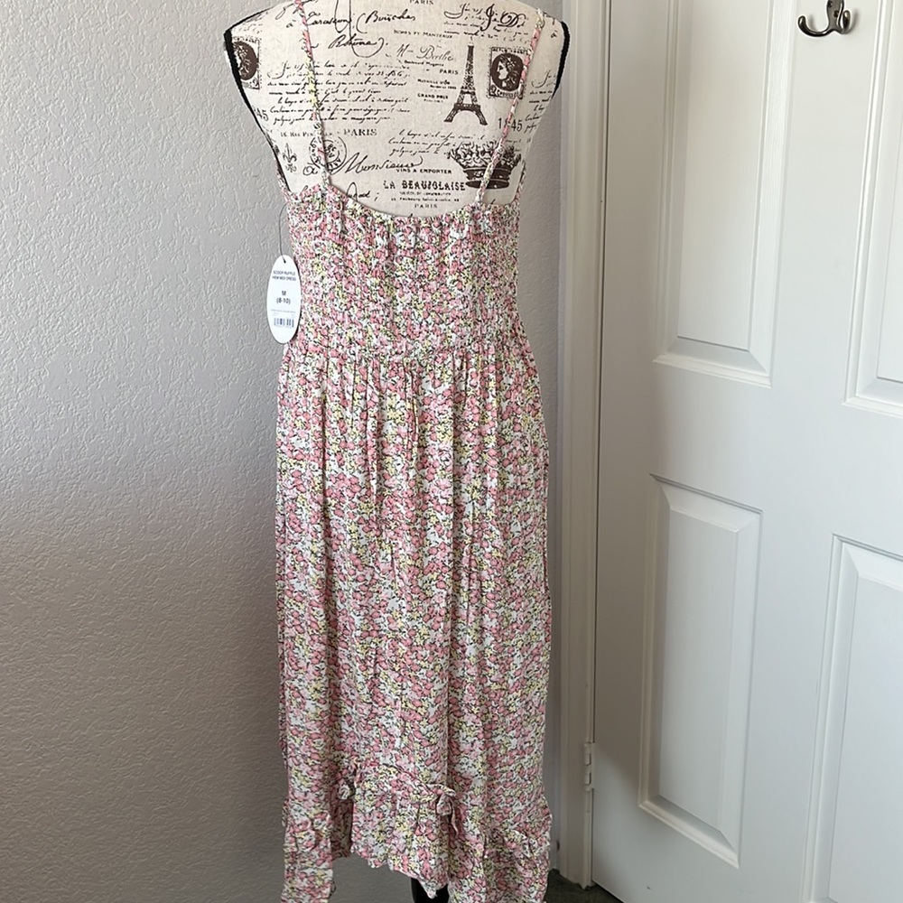 Scoop Ruffle High Low Hem Spaghetti Strap Floral Midi Sundress - Picture 4 of 6